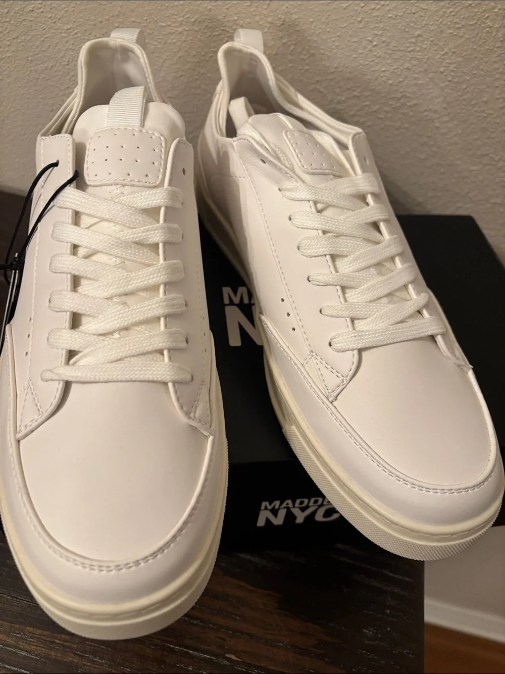 Madden NYC Classic White Low-Top Sneakers with Off-White Sole